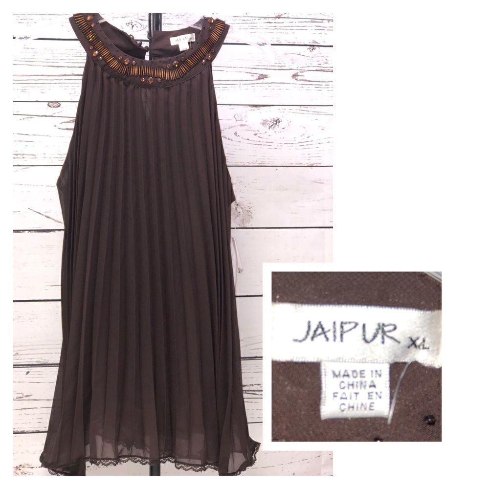 Jaipur NWT XL Brown Pleated Mini Dress